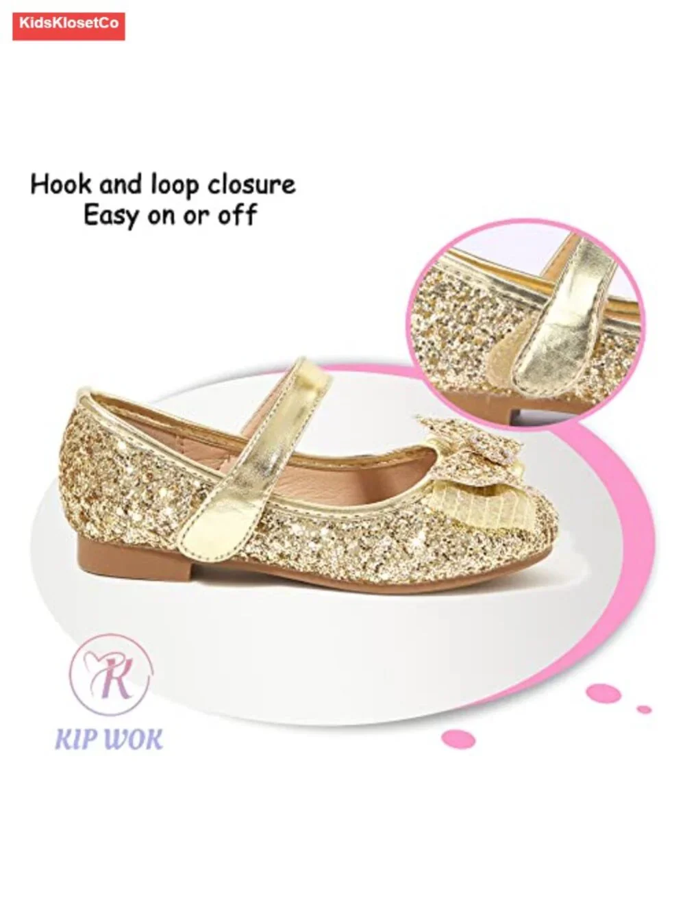 Toddler Girl Mary Jane Dress Glitter Flats Shoes with Bowknot